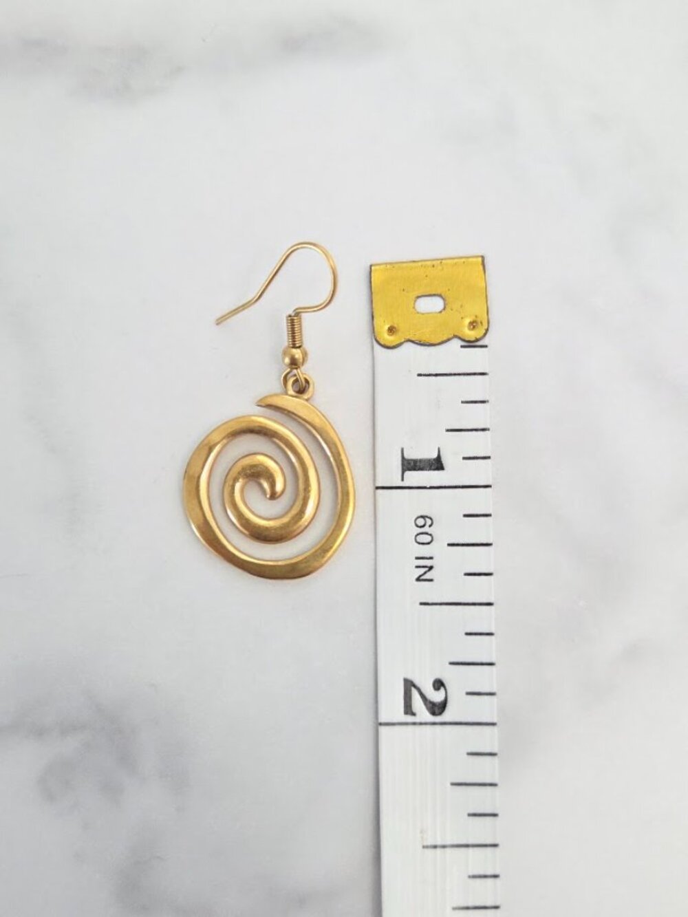 Gold Spiral Dangle Earrings Swirl Drop Boho Minimalist Jewelry - Picture 4 of 9
